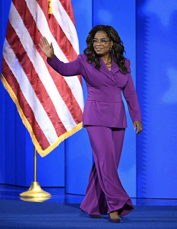Oprah Winfrey arrives to speak on the third day of the Democratic National Convention (DNC)