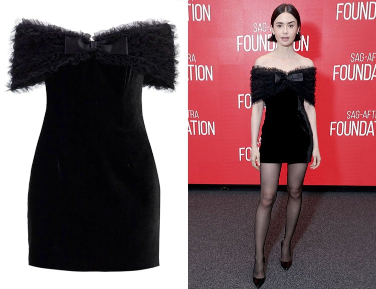ワンピース ALESSANDRA RICH Velvet off the shoulder dress ALESSANDRA RICH Bow-embellished off-the-shoulder ruffled