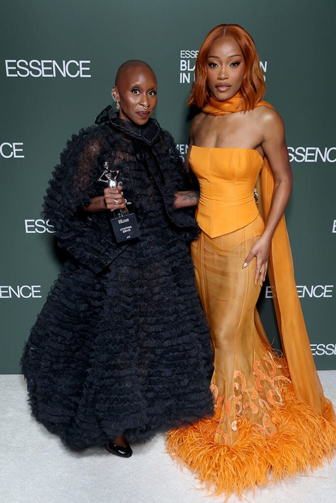 Honoree Cynthia Erivo and Keke Palmer pose backstage during the 2025 ESSENCE Black Women In Hollywood Awards