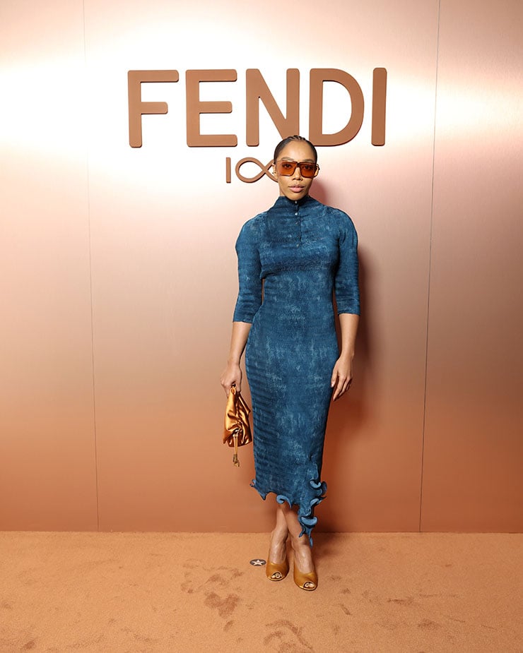 Naomi Ackie is seen arriving at the Fendi fashion show during Milan Fashion Week Womenswear Fall/Winter 2025/2026