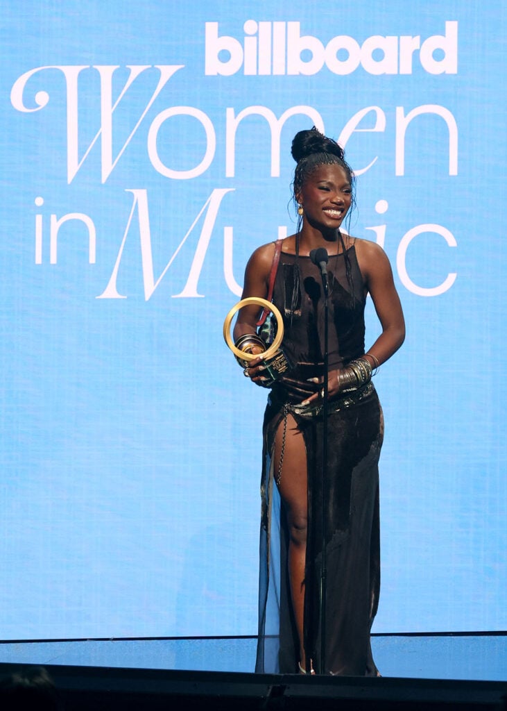 Doechii Donna Karan Fall 2014 brown dress Billboard Women In Music 2025 Woman of the Year 