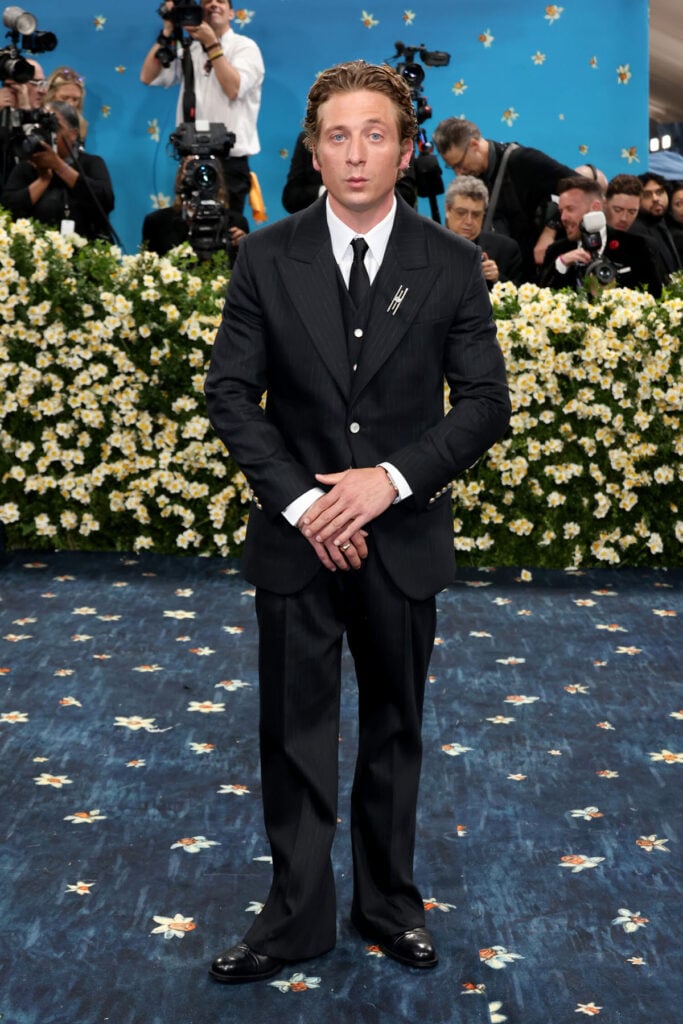 Jeremy Allen White attends the 2025 Met Gala Celebrating "Superfine: Tailoring Black Style" in Louis Vuitton