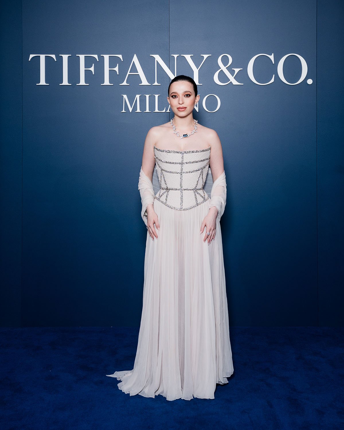 Mikey Madison Wore Elie Saab Haute Couture To The Opening Of Tiffany & Co. Via Monte Napoleone
