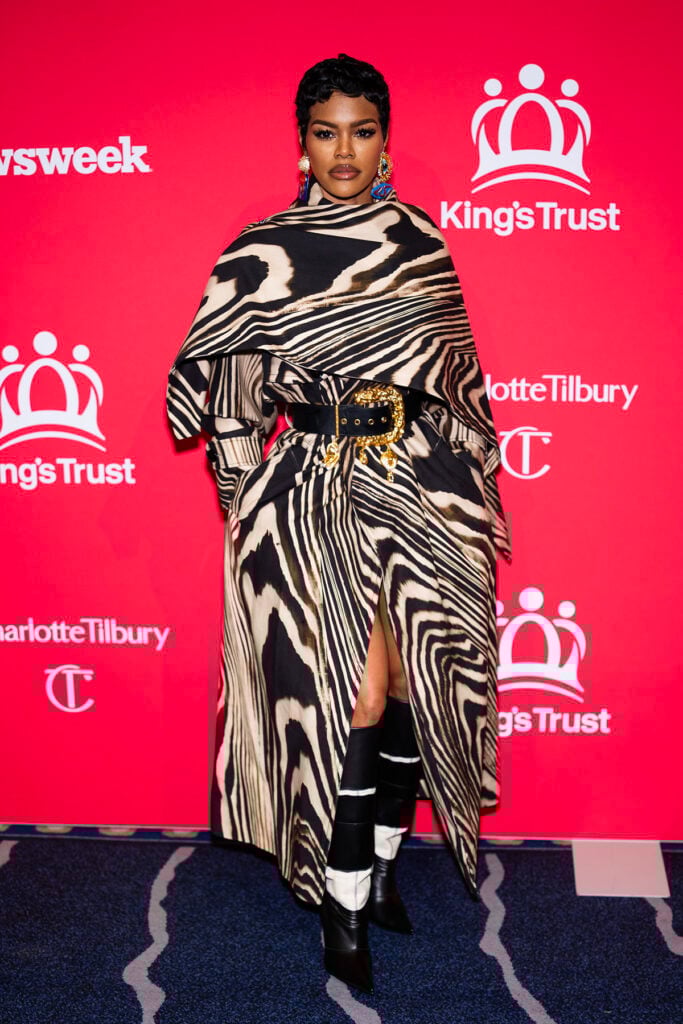Teyana Taylor zebra print David Koma trench coat The King's Trust 4th Annual Global Gala