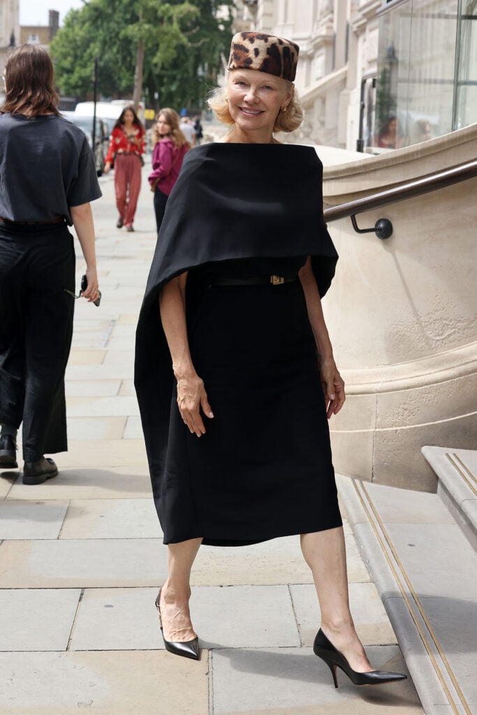 Pamela Anderson arrives at the Corinthia Hotel whilst out promoting new movie 'The Naked Gun'