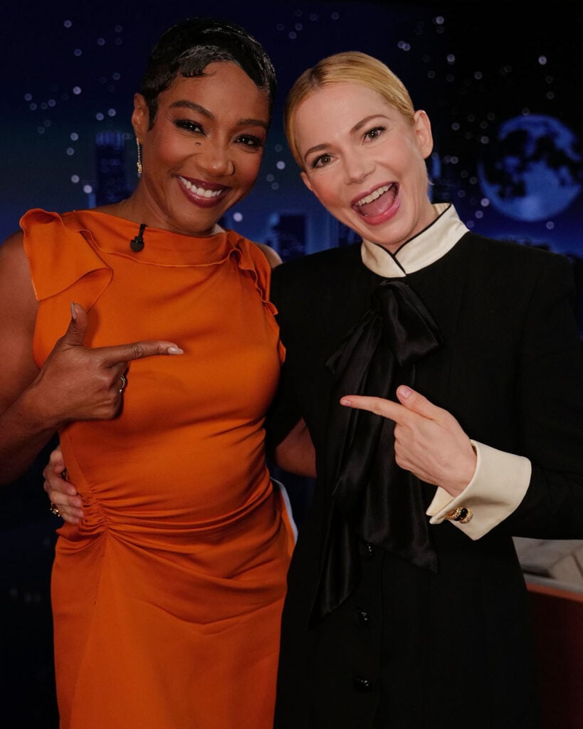 Michelle Williams Wore Valentino On Jimmy Kimmel Live! Michelle Williams Valentino, Michelle Williams style, Michelle Williams Jimmy Kimmel, Valentino Fall 2025, Michelle Williams fashion,
