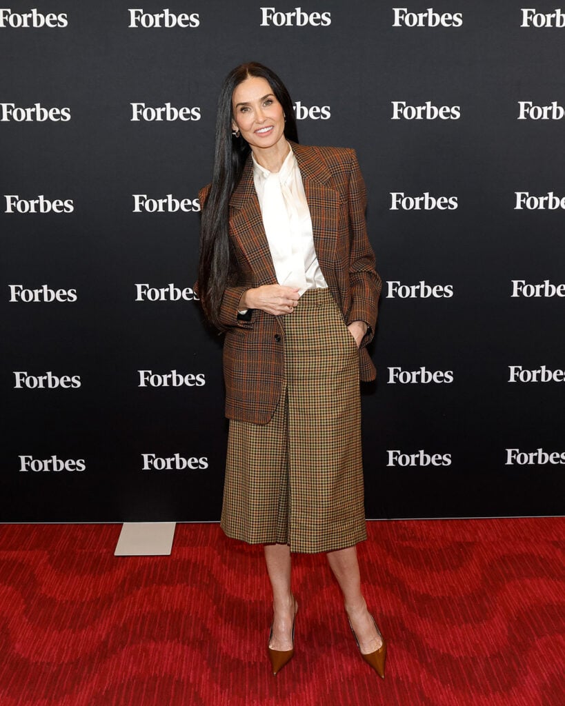 Demi Moore Wore Saint Laurent To The 2025 Forbes Power Women's Summit, ,Demi Moore Forbes Power Women’s Summit 2025, Demi Moore Saint Laurent Pre-Fall 2025, Demi Moore Forbes Summit fashion, Saint Laurent heritage checks, Forbes Women’s Summit red carpet, Demi Moore transeasonal style, 