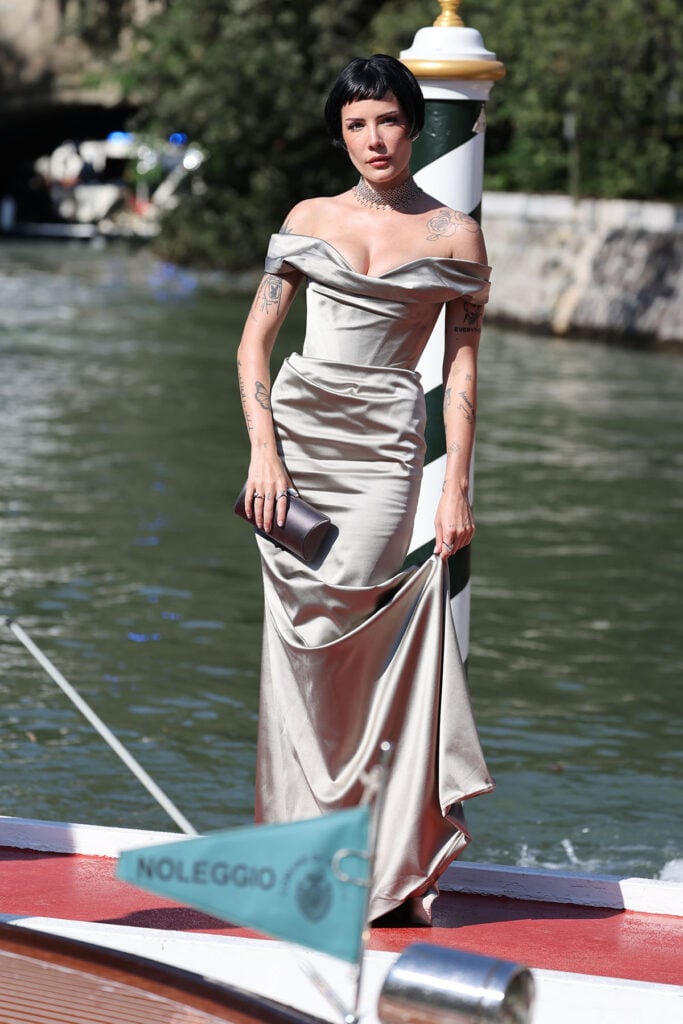 Halsey Venice Film Festival 2025, Halsey Vivienne Westwood, Halsey red carpet style, Venice premiere fashion, celebrity style risks, Halsey arrives at Hotel Excelsior