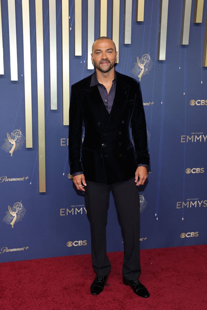 Jesse Williams attends the 2025 Primetime Emmy Awards, Armani Suit, Emmys Menswear, 
