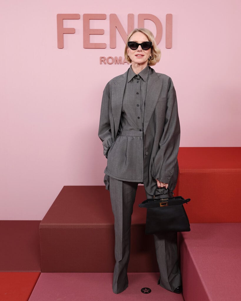 Naomi Watts is seen arriving at the Fendi fashion show during Milan Fashion Week Womenswear Spring/Summer 2026 
