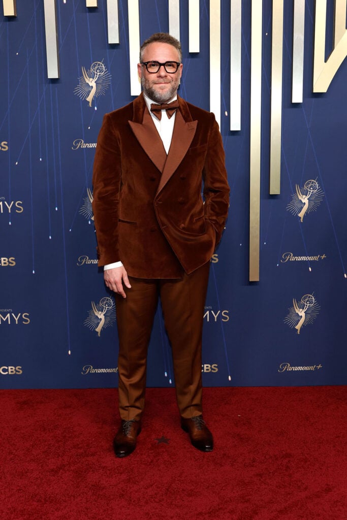 Seth Rogen attends the 77th Primetime Emmy Awards Etro Suit, Emmys menswear
