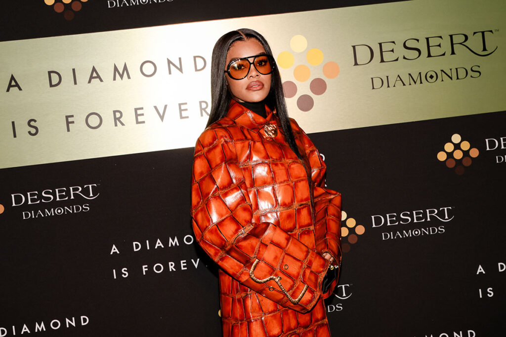Teyana Taylor Wore Schiaparelli To The Desert Diamonds 'A Diamond is Forever' Celebration, Teyana Taylor, Schiaparelli Fall 2024, Desert Diamonds, A Diamond is Forever, Daniel Roseberry, ARTECHOUSE New York, faux crocodile coat