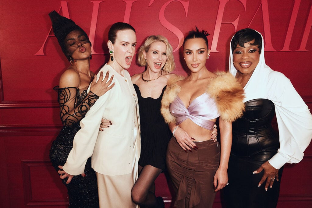 Hulu All’s Fair Tastemaker Event red carpet, Kim Kardashian, Naomi Watts, Teyana Taylor, Sarah Paulson, Niecy Nash, Ashley Graham, Yves Saint Laurent Fall 2003, Heirlome Catalina blazer, Retroféte Opaline dress