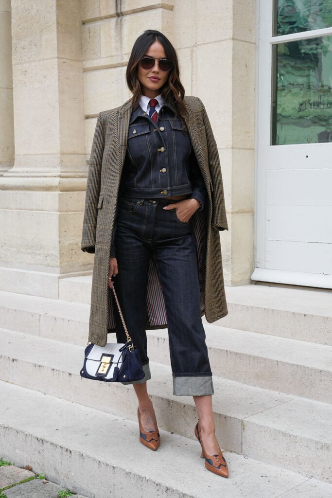 Eiza González Thom Browne front row Spring 2026, Thom Browne Spring 2026, Thom Browne front row, Rachel Zegler Thom Browne, Eiza González Thom Browne, fashion week Paris, Thom Browne street style