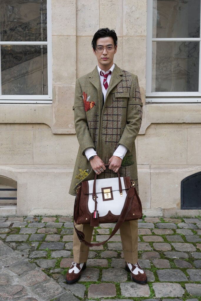 Thom Browne Spring 2026, Thom Browne front row, Rachel Zegler Thom Browne, Eiza González Thom Browne, fashion week Paris, Thom Browne street style