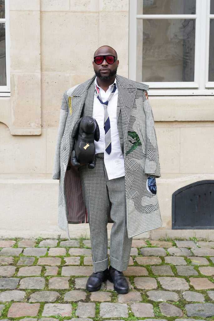 Davido, Thom Browne Spring 2026, Thom Browne front row, Rachel Zegler Thom Browne, Eiza González Thom Browne, fashion week Paris, Thom Browne street style