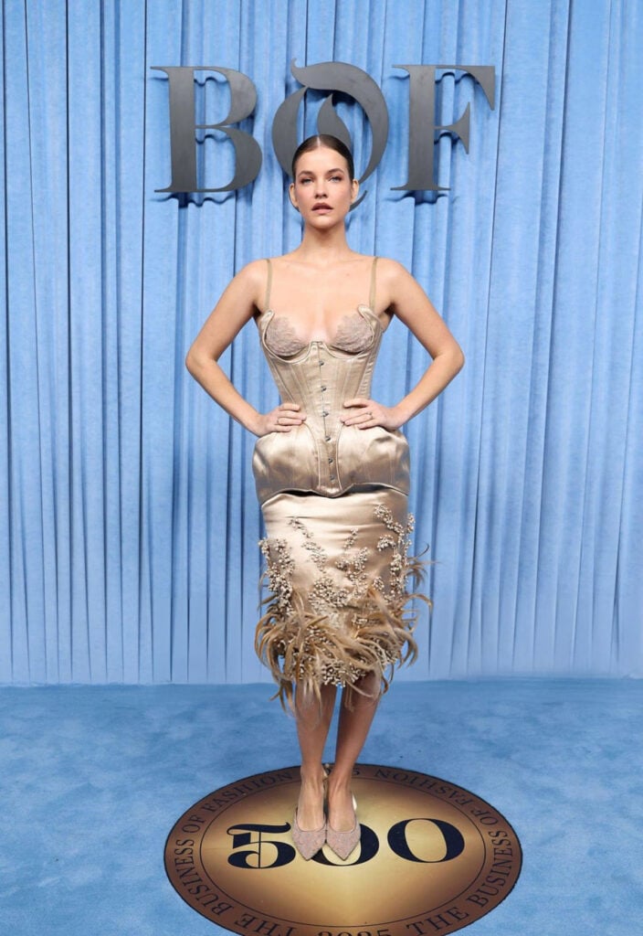 Barbara Palvin BoF500 Gala, Ashi Studio Fall 2025 Couture, 1950s-inspired gown, structured femininity, Paris Fashion Week 2025
