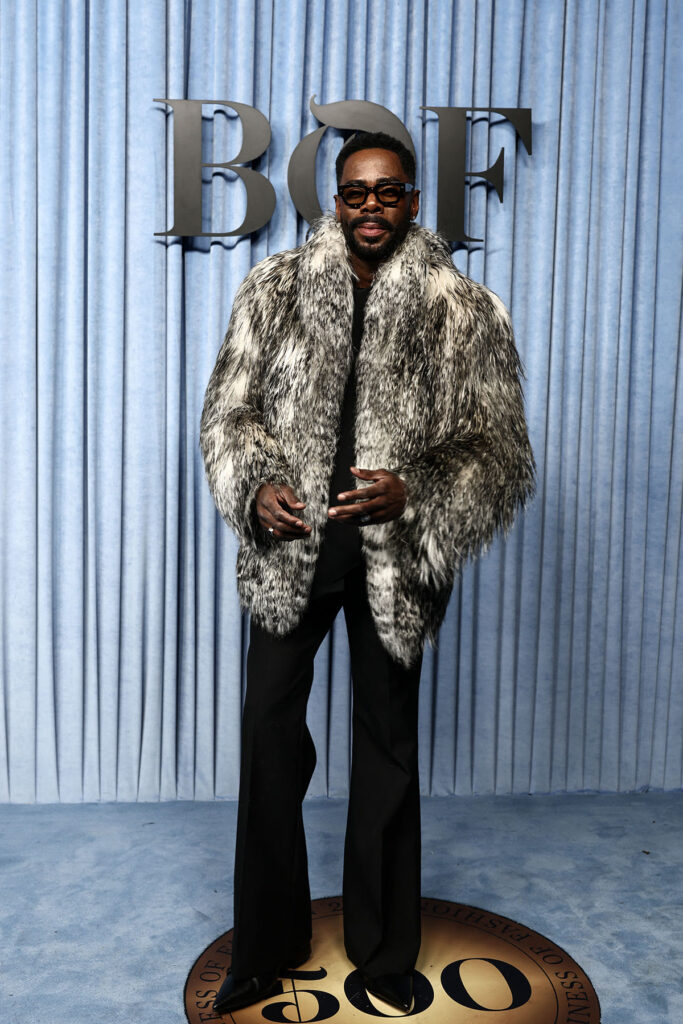 Colman Domingo BoF500 Gala, Valentino custom look, faux fur coat, menswear statement, Paris Fashion Week 2025