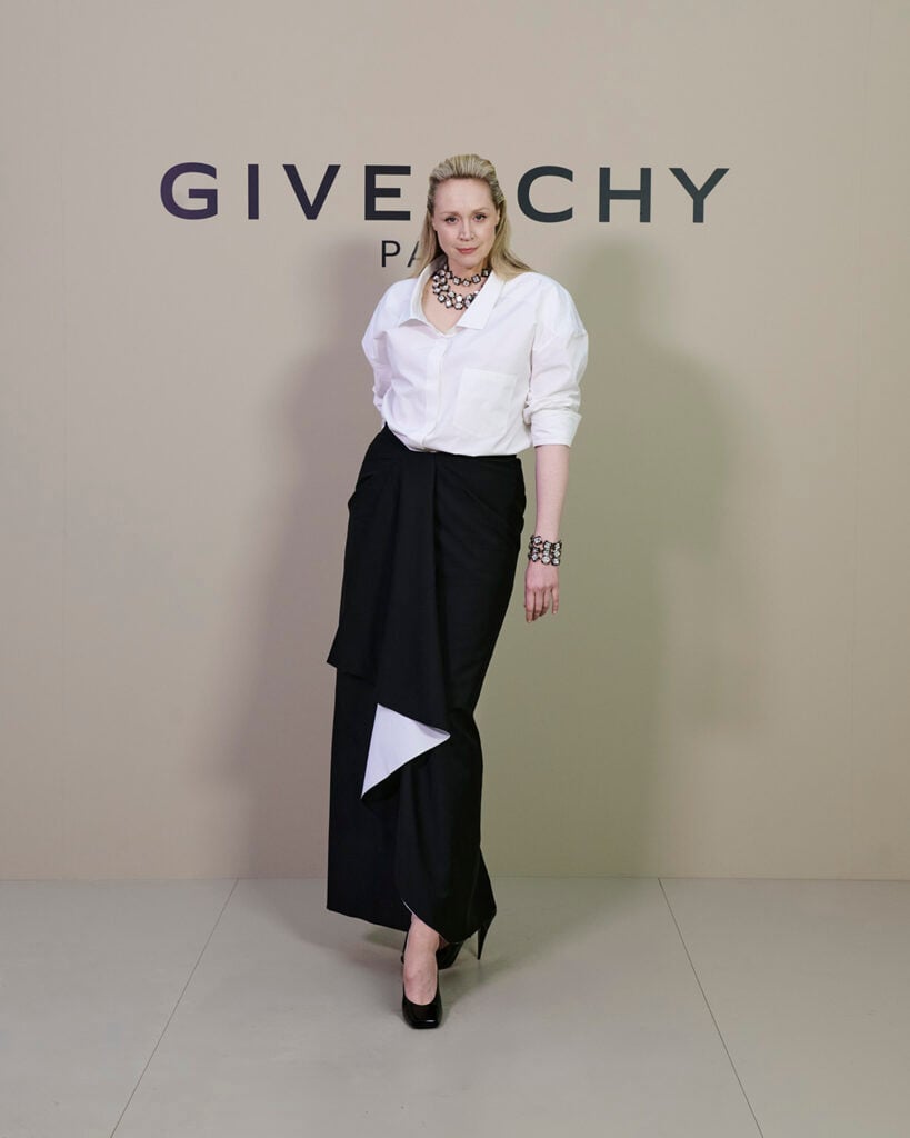 Gwendoline Christie Front row at Givenchy Spring 2026 by Sarah Burton, Paris Fashion Week 2025, Givenchy front row
