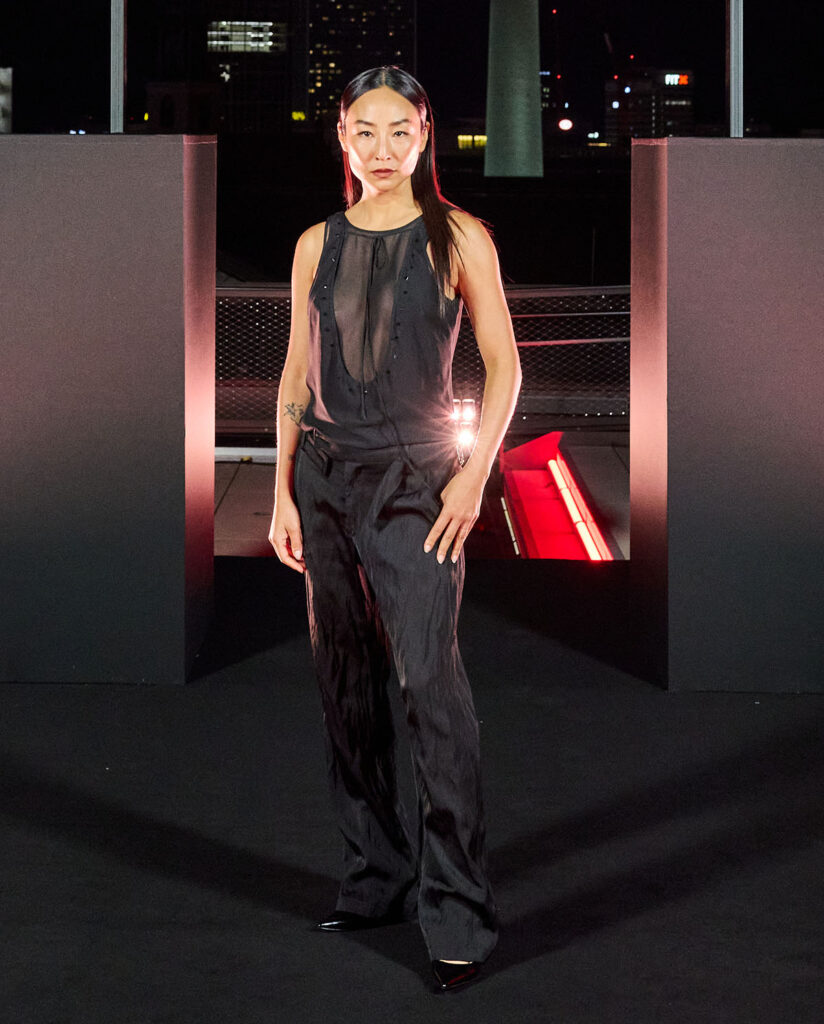 Greta Lee attends the “TRON: ARES” Berlin Premiere at Humboldt Forum, Eckhaus Latta Spring 2026, Greta Lee Tron Ares, Greta Lee The Row, Greta Lee Eckhaus Latta Spring 2026, Greta Lee Diotima Basseterre dress, Tron Ares Berlin premiere, Tron Ares London sneak peek