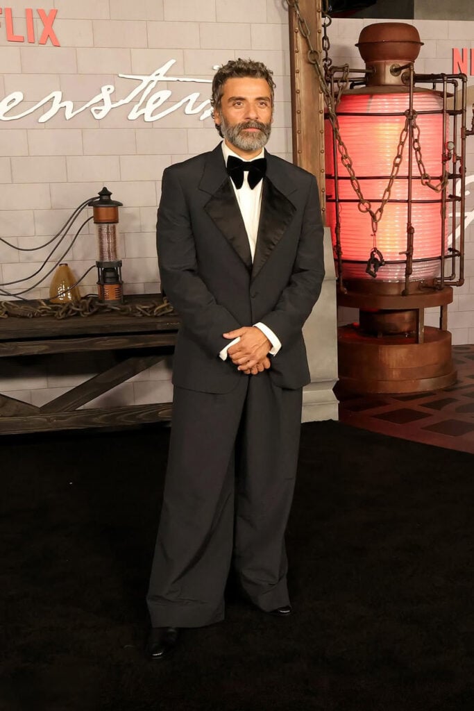 Oscar Isaac Wore ERL Artisanal To The 'Frankenstein' LA Premiere, Oscar Isaac, ERL Artisanal, Netflix Frankenstein premiere, Oscar Isaac ERL tuxedo, ERL Fall 2025, Menswear red carpet 2025