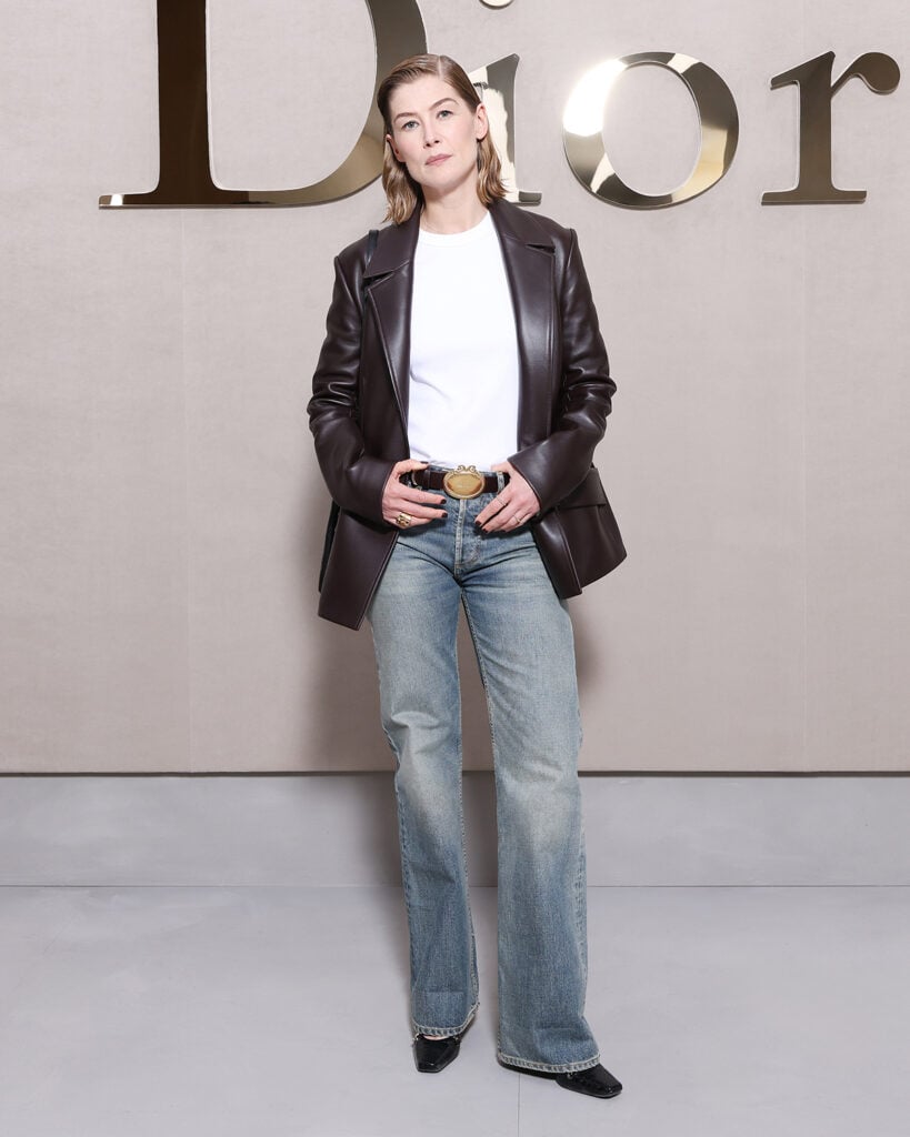 Rosamund Pike attends the Christian Dior Womenswear Spring/Summer 2026 show, Dior Spring 2026, Jonathan Anderson Dior, Dior front row, Dior womenswear, Taylor Russell Dior, Rosamund Pike Dior, Rashida Jones Dior