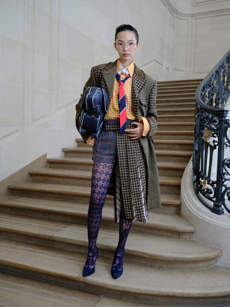 Thom Browne Spring 2026, Thom Browne front row, Rachel Zegler Thom Browne, Eiza González Thom Browne, fashion week Paris, Thom Browne street style