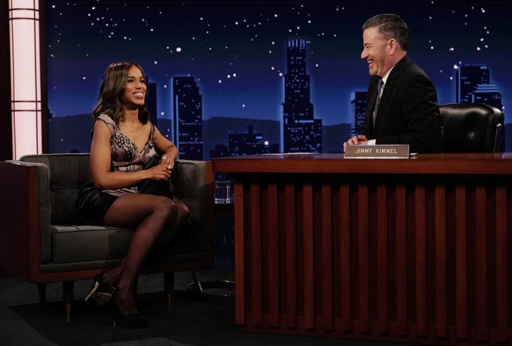 Kerry Washington in a Marc Jacobs dress on Jimmy Kimmel Live