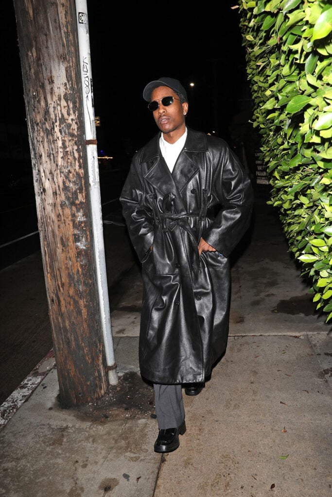 A$AP Rocky, Saint Laurent leather coat, Giorgio Baldi outing