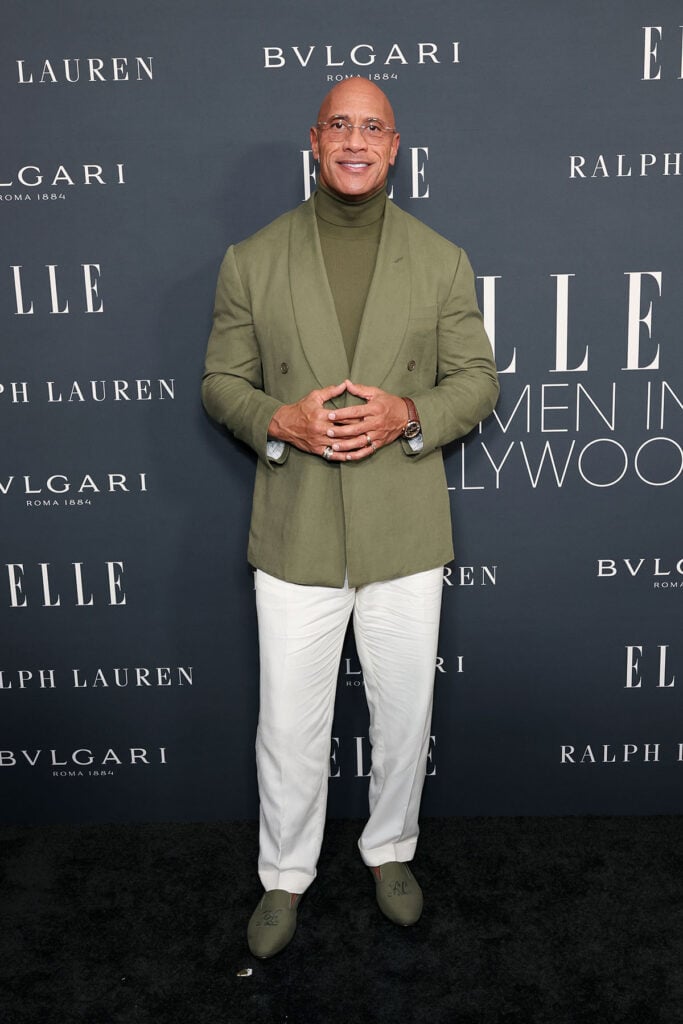 Dwayne Johnson, wearing Ralph Lauren, attends ELLE's 2025 Women in Hollywood Celebration, Dwayne Johnson, ELLE 2025 Women in Hollywood red carpet, Ralph Lauren menswear