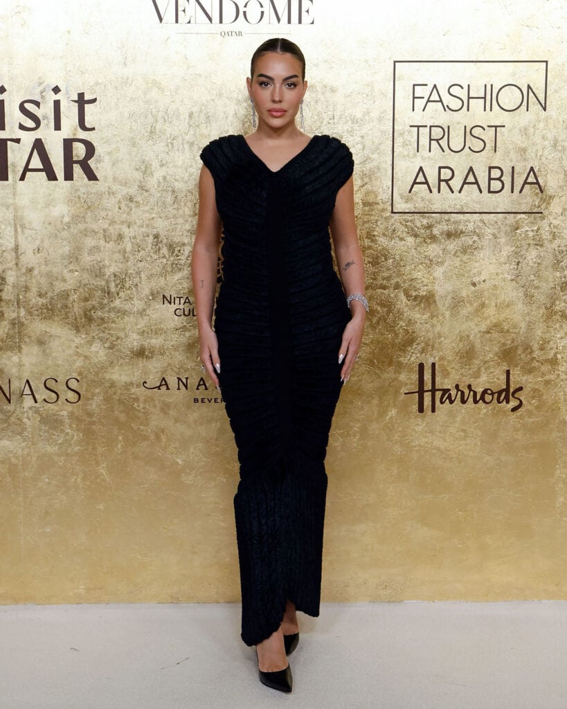 Georgina Rodriguez Fashion Trust Arabia 2025 Awards red carpet, Georgina Rodriguez Azzedine Alaïa Fall Winter 1993, Georgina Rodriguez Alaia black gown, Alaia FW1993 vintage, Fashion Trust Arabia 2025 celebrity style