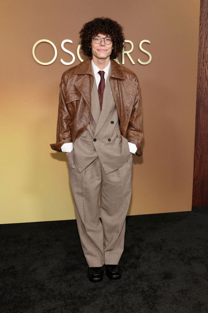 Reece Feldman, Saint Laurent Fall 2025 menswear, leather jacket red carpet, 2025 Governors Awards red carpet, menswear rule breaker, casual red carpet style