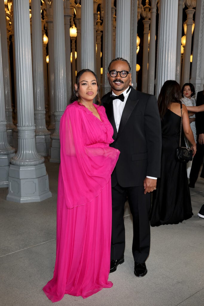 Zinzi Coogler and Honoree Ryan Coogler, both wearing Gucci, attend the 2025 LACMA Art+Film Gala menswear
