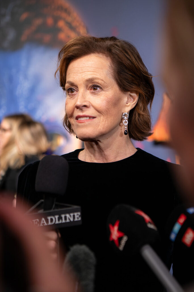 Sigourney Weaver Wore Maison Margiela To The 'Avatar: Fire and Ash' London Premiere, Sigourney Weaver, Sigourney Weaver Margiela, Sigourney Weaver London premiere, Avatar Fire And Ash red carpet, Maison Margiela Artisanal 2025, Margiela Look 29, John Galliano Margiela, Cartier jewellery, BFI IMAX Waterloo premiere, Avatar Fire And Ash cast