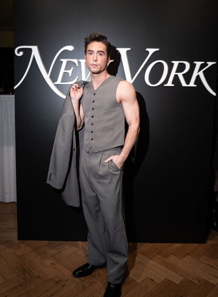 Benito Skinner at NYMag Culturati Cocktail , Riz Ahmed Red Sea International Film Festival menswear, Saint Laurent mens suit red carpet, Walton Goggins McQueen skull scarf Fallout London screening, Aaron Moten AMI Paris mint suit, Jacob Elordi cropped leather jacket tailoring, IndieWire Honors menswear 2025, Benito Skinner Calvin Klein Collection Fall 2025 NYMag Culturati Cocktail