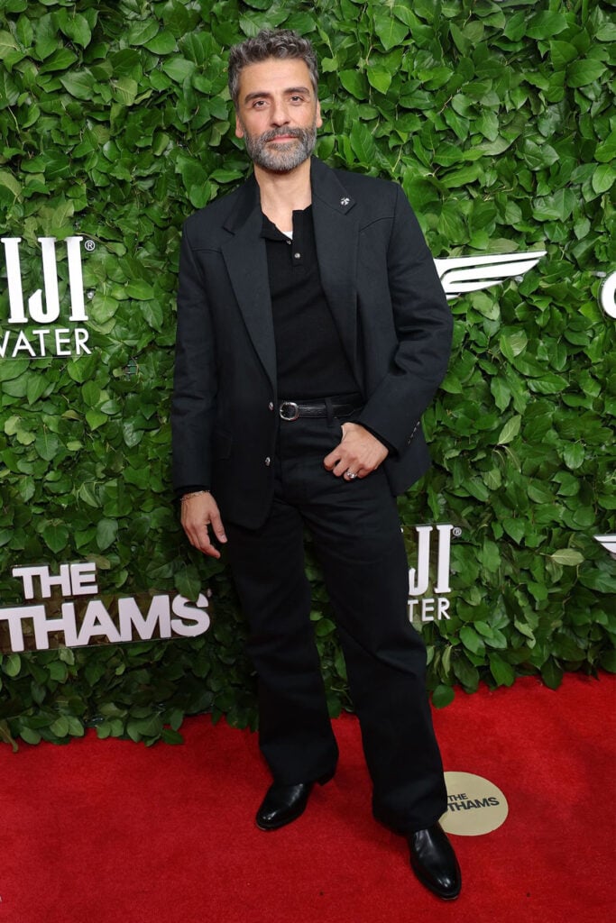 Gotham Film Awards menswear, Gotham Film Awards red carpet, Oscar Isaac style, black blazer menswear, monochrome menswear, relaxed tailoring, Oscar Isaac red carpet, menswear 2025, understated menswear look
