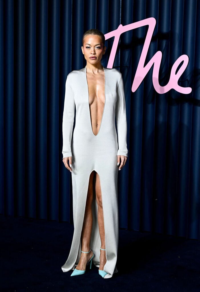 Rita Ora Tom Ford by Haider Ackermann, Rita Ora Fashion Awards 2025, Tom Ford aqua pumps, Rita Ora red carpet style