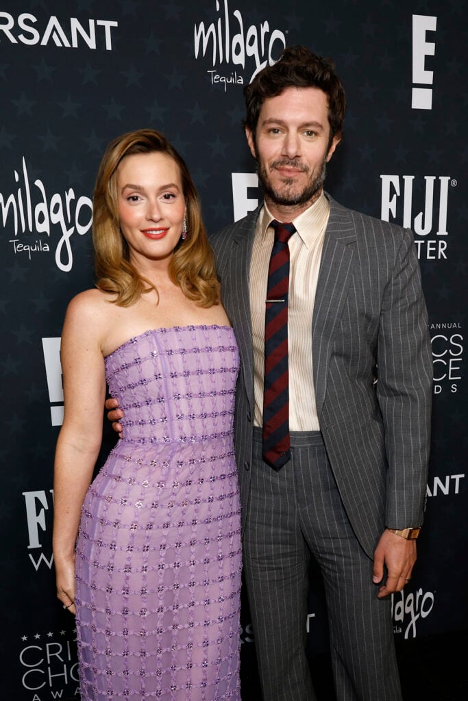 Leighton Meester Wore Carolina Herrera To The 2026 Critics' Choice Awards, Leighton Meester, 2026 Critics Choice Awards red carpet, Carolina Herrera Spring 2026, Adam Brody, Critics Choice Awards fashion, Carolina Herrera dress