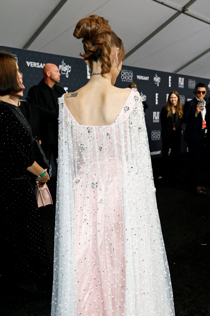 Ariana Grande Wore Alberta Ferretti To The 2026 Critics' Choice Awards, Ariana Grande, Ariana Grande Critics Choice Awards, Critics Choice Awards red carpet, Alberta Ferretti custom gown, Wicked press tour style, Ariana Grande red carpet 2026, pink gown awards season