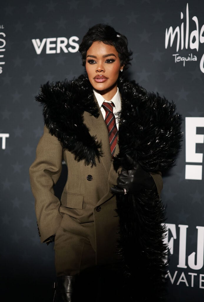 Teyana Taylor Wore Saint Laurent To The 2026 Critics' Choice Awards, Teyana Taylor, 2026 Critics Choice Awards red carpet, Saint Laurent Fall 2025 menswear, Teyana Taylor Saint Laurent, Critics Choice Awards fashion, women in menswear red carpet