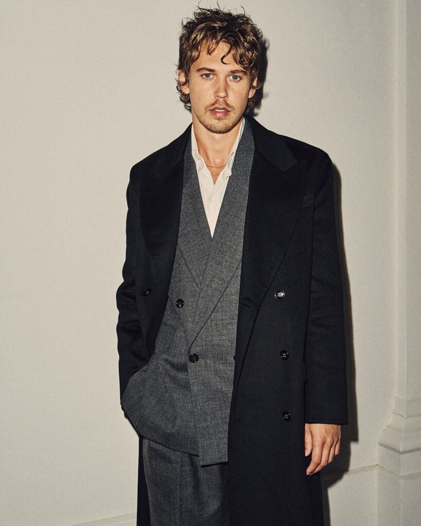 Austin Butler, Saint Laurent front row, Paris Fashion Week, classic tailoring, black suit, actor menswear, Saint Laurent menswear