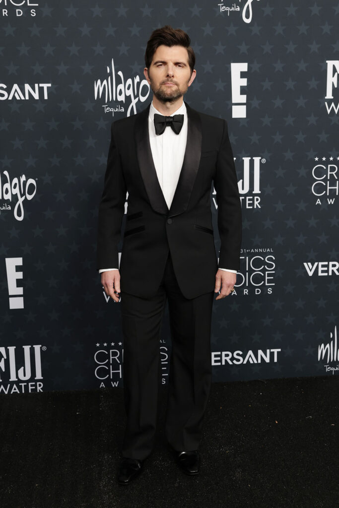 Adam Scott, 2026 Critics’ Choice Awards menswear, Dolce & Gabbana tuxedo, classic black tux, awards season menswear, red carpet men