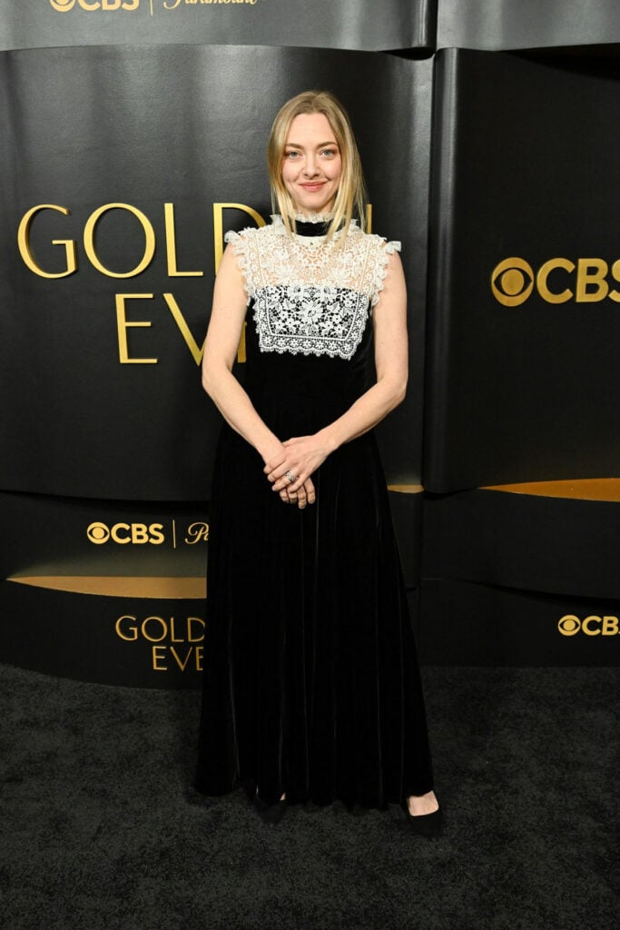 Amanda Seyfried, Amanda Seyfried red carpet, Golden Eve red carpet, Rodarte Fall 2025 dress, Tiffany & Co jewelry, Beverly Hilton
