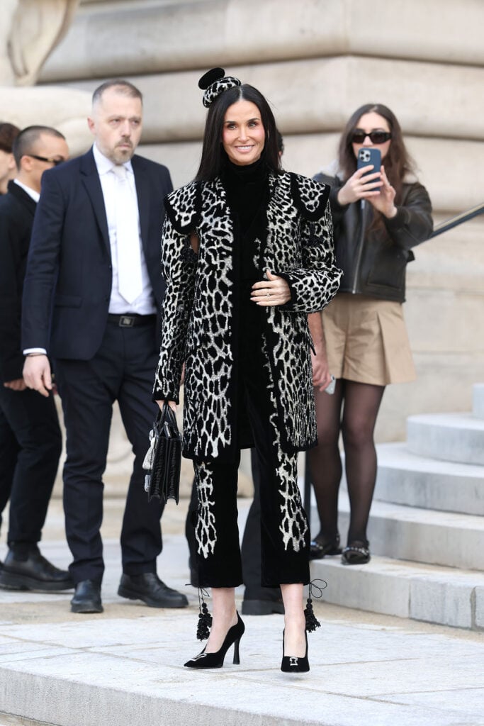 Demi Moore attends the Schiaparelli Haute Couture Week Spring/Summer 2026 show as part of Paris Fashion Week, Demi Moore, Schiaparelli Fall 2025 Haute Couture, Demi Moore Schiaparelli front row, Paris Haute Couture Week, Schiaparelli leopard couture, couture fashion Paris