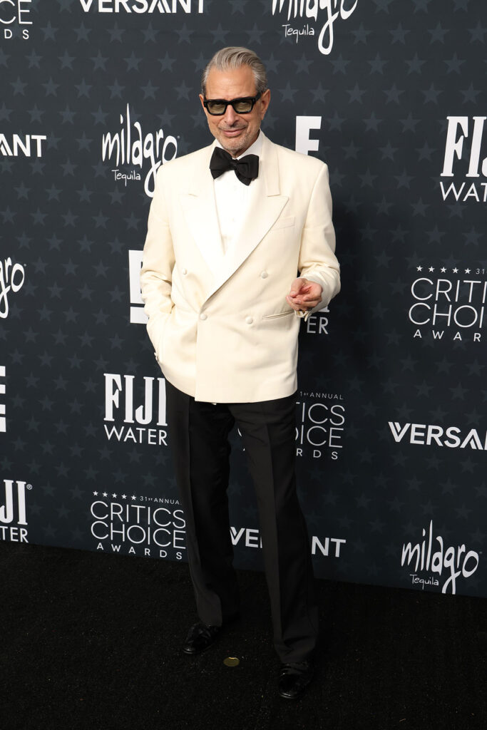 Jeff Goldblum, 2026 Critics’ Choice Awards menswear, classic tuxedo look, black tie menswear, awards season style, Jeff Goldblum red carpet