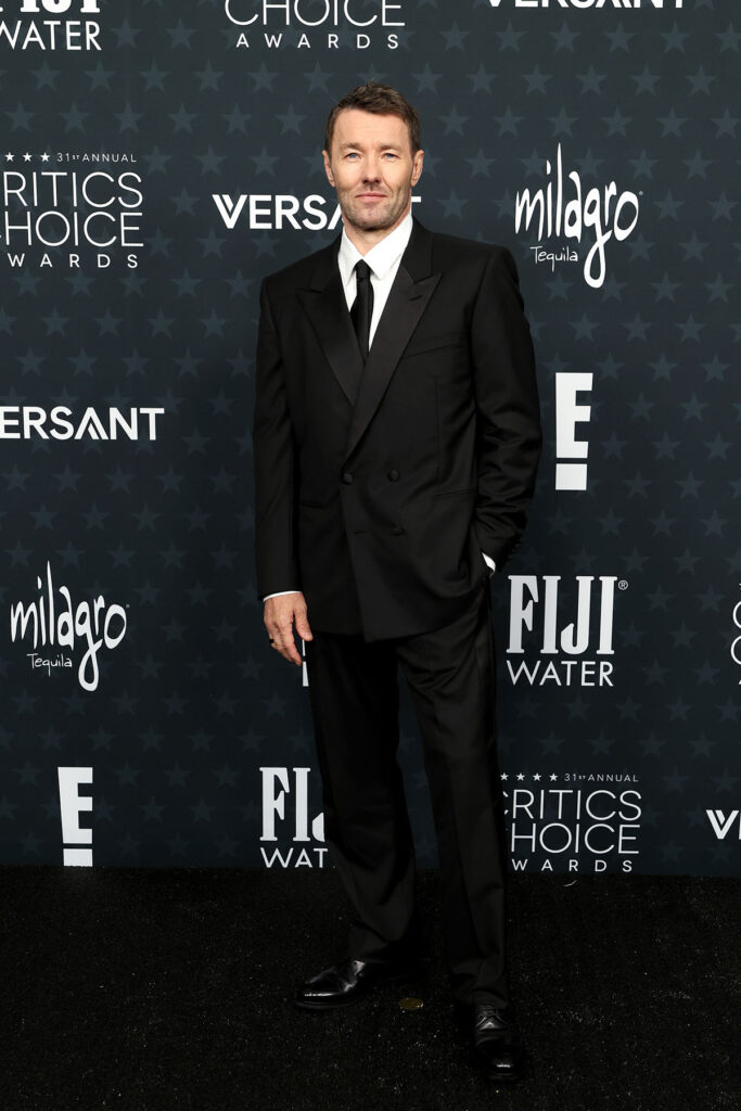 Joel Edgerton, Louis Vuitton, 2026 Critics Choice Awards menswear, black double-breasted tuxedo, classic tuxedo, men’s red carpet tailoring