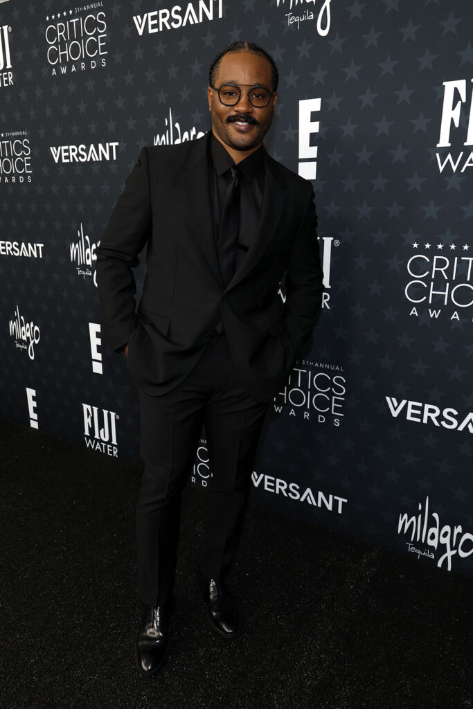 Ryan Coogler, Louis Vuitton, 2026 Critics Choice Awards menswear, all-black tuxedo, minimalist menswear, Jason Bolden styling