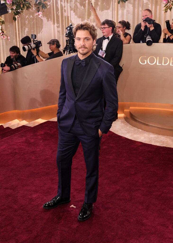 Luke Grimes, Luke Grimes Giorgio Armani, 2026 Golden Globe Awards menswear, navy tuxedo, Armani tuxedo