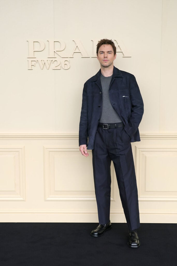 Kevin Costner, Jack O’Connell, Tom Blyth, Hudson Williams, Damson Idris, Nicholas Hoult, Louis Partridge, Rauw Alejandro, James Norton, Milan Fashion Week menswear, Paris Fashion Week menswear, menswear front row celebrities, fashion week menswear style, Brioni menswear, Armani menswear, Prada menswear, Tod’s menswear