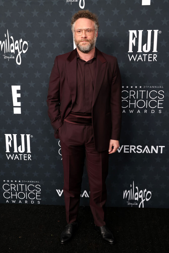 Seth Rogen, 2026 Critics’ Choice Awards menswear, Zegna suit, modern menswear tailoring, tonal menswear look, awards season men’s fashion